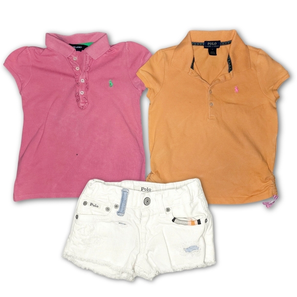 POLO RALPH LAUREN Pink And Orange Polo Shirt Bundle - Girl's Size 6 (2 PCS) - Picture 1 of 1